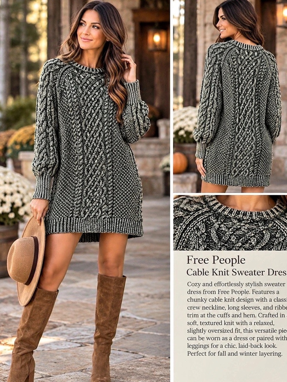Free People Green for the Love of Cables Sweater Dress Green Small